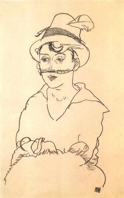 Lady with Hat and Veil by Egon Schiele